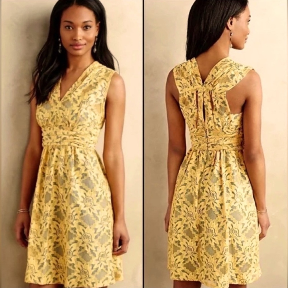 Anthropologie Elegant Yellow Floral Dress
